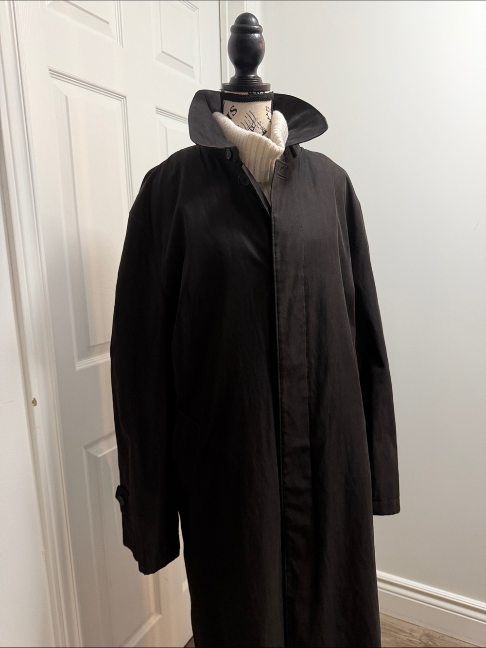 London Fog womenβs Long Trench Coat in black
